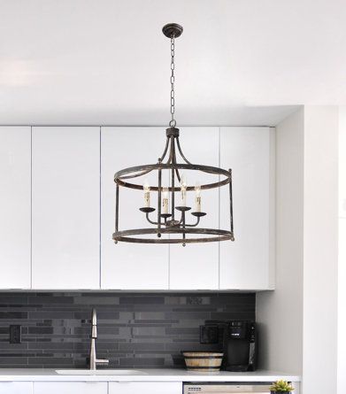 Gracie Oaks 4 - Light Lantern Drum Chandelier | Wayfair Medieval Farmhouse, Foyer Dining Room, Farmhouse Style Lighting, Dynamic Light, Antique Lanterns, Chandelier Black, White Headboard, Golden Lighting, Wood Chandelier