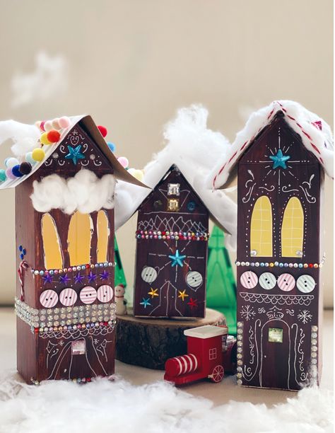 Milk Carton Gingerbread House by @littlecitytales — Retykle Milk Carton Gingerbread House, Carton Gingerbread House, Gingerbread House Craft, Gingerbread House Template, Winter Art Lesson, Almost Christmas, Winter Parties, Milk Box, Back To School Crafts