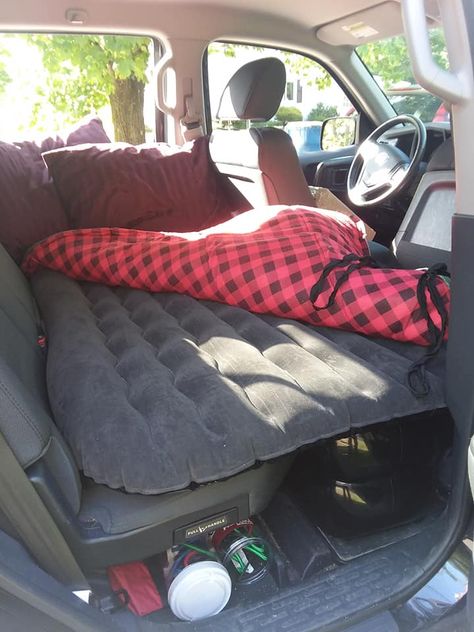 Air mattress from Amazon works great in back seat of Honda Ridgeline Weekend Diy Projects, Pickup Trucks Camping, Road Trip Kit, Van Dwelling, Hippie Car, Suv Camping, Tacoma Truck, Micro Camper, Car Deco