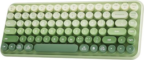 Amazon.com: TISHLED Typewriter Keyboard Wireless 2.4GHz/Bluetooth/USB-C Wired Rechargeable Membrane Gaming Keyboard Linear Mechanical-Feel Switch Compact 85-Key Retro Round Keycaps for Multi-Device, Matcha Green : Electronics Round Keycaps, Keyboard Green, Green Keyboard, Typewriter Keyboard, College Dorm Essentials, Office Makeover, Dorm Essentials, Gaming Keyboard, Matcha Green