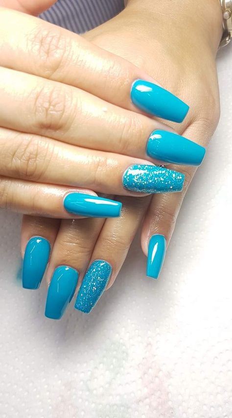 Teal Nail Designs Turquoise, Turquoise Acrylic Nails, Teal Nail Designs, Coffin Acrylic Nails, Teal Nails, Glitter Nails Acrylic, Turquoise Nails, Nails Pretty, Manicure Nail Designs