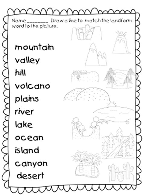 21 Landforms for Kids Activities and Lesson Plans - Landforms Worksheet Set for first grade - Teach Junkie Landforms Worksheet, Araling Panlipunan, Third Grade Social Studies, 3rd Grade Social Studies, Geography Worksheets, Kindergarten Social Studies, History Worksheets, 1st Grade Science, First Grade Science