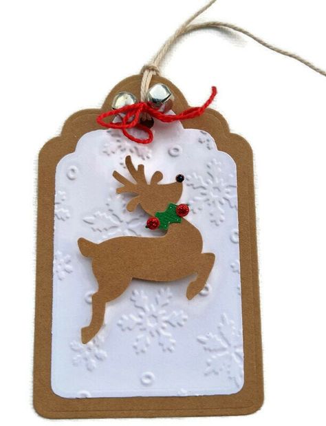 Reindeer Jingle Bell Christmas Tags, 6 Winter Holiday Tags, Rustic Gift Tags, Junk Journal Tags, Gift Tags, Kraft or Red Options - Etsy Homemade Christmas Tags, Christmas Gift Tags Stampin Up, Homemade Christmas Gift Tags, Christmas Tags Handmade, Homemade Gift Tags, Diy Christmas Tags, Christmas Paper Craft, Junk Journal Tags, Xmas Gift Tags