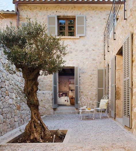 Italian Farmhouse, Mediterranean Interior, Old Stone Houses, Patio Interior, Mediterranean Home, Mediterranean Homes, French Farmhouse, Stone Houses, Dream House Exterior