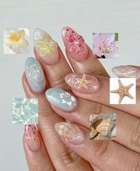 Nails Xoxo, A Very Hungry Caterpillar, Hawaii Nails, Seashell Nails, Quartz Nails, Beachy Nails, Girly Acrylic, Nails Tutorial, Girly Acrylic Nails