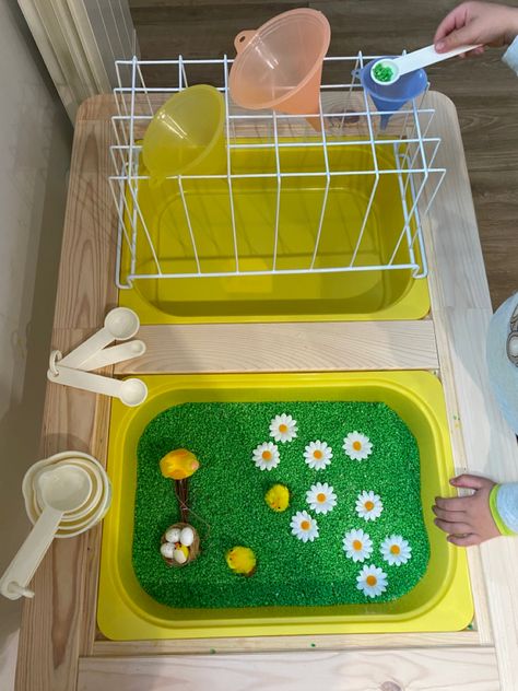 Spring Sensory Bin, Ikea Flisat Table, Spring Sensory, Flisat Table, Ikea Flisat, Tuff Spot, Table Ikea, Baby Learning Activities, Toddler Activity