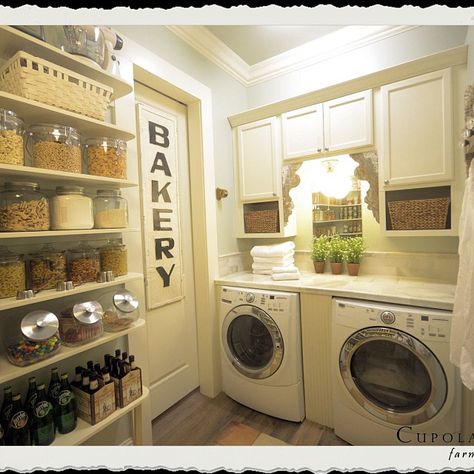 Our farmhouse pantry/laundry room. #FarmhousePantry #FarmhouseDecorating #CupolaRidge Farmhouse Pantry Ideas, Pantry Laundry Room Combo, Mud Room Laundry Room Combo, Pantry Diy, Laundry Room Pantry, Laundry Pantry, Laundry Room Organization Storage, Pantry Laundry Room, Pantry Laundry