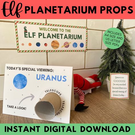 🔴WHAT IS IT?🔴 Our printable 'Elf Planetarium' scene is the perfect addition to your elf's antics this year. The instant download includes the printable props and an instructions page, with both PDFs coming in A4 Size and US Letter Size to meet your printing preferences. 🔴WHY DO YOU NEED IT?🔴 Looking for an easy and quick elf idea? This scene can be easily printed from the comfort of your own home and assembled in no time at all, taking the stress out of your elf preparations this Christmas. Elf Planetarium Printable, Elf Planetarium, Funny Elf Ideas, Elf Idea, Printable Props, Elf Funny, Elf Kit, Awesome Elf On The Shelf Ideas, Elf Activities