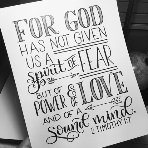 Hand Lettered Print, Bibelvers, Schrift - 2 Tim 1: 7 -  - #Bibelvers #Hand #lettered #Print #Schrift #tim Check more at http://glaube.obstpin.site/hand-lettered-print-bibelvers-schrift-2-tim-1-7/ Bible Verse Calligraphy, Scripture Doodle, Spirit Of Fear, Quotes Bible, Hand Lettering Quotes, Verse Art, Bible Verse Art, Scripture Journaling, Bible Art Journaling