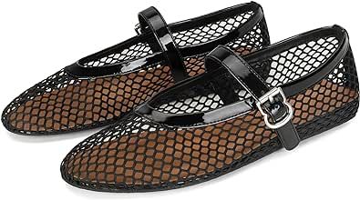 DOEYG Mesh Ballet Flats for Women Buckle Strap Comfy Casual Office Flat Heel Ballerina Shoes Ballerina Heels, Zapatos Mary Jane, Mesh Flats, Mary Jane Shoes Flat, Flats For Women, Ballerina Shoes Flats, Flat Dress Shoes, Black Fishnets, Mary Jane Shoes Womens