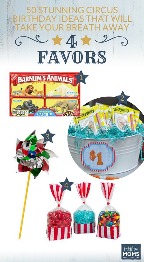 Circus Birthday Party Favors, Circus Theme Goodie Bags, Circus Goodie Bags Ideas, Circus Gift Ideas, Circus Theme Gifts Party Favors, Fun Carnival Party Supplies As Gifts, 60th Birthday Quotes, Circus Party Favors, Bridal Lunch