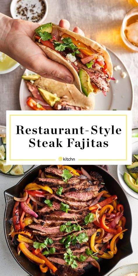 Easy Restaurant Style Steak Fajitas. This recipe includes everything you need for a mexican restaurant experience! From the marinade or seasoning to cooking on the stove top. #recipes #dinners #steak #beef #fajitas Restaurant Style Steak, Best Steak Fajitas, Steak Fajita Marinade, Beef Fajita Recipe, Flank Steak Fajitas, Easy Steak Fajitas, Fajita Seasoning Recipe, Steak Fajita Recipe, Slow Cooker Steak