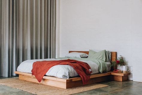 Floating Bed Diy, Timber Bed Frame, Custom Bed Frame, Timber Bed Frames, Timber Bed, Square Bed, Low Platform Bed, Low Bed Frame, Bedroom Beds