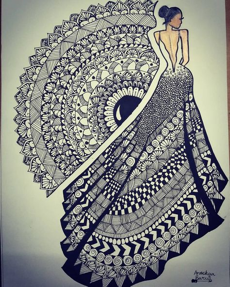 Mandala Dress, Mandala Art Designs, Line Art Lesson, Silhouette Fashion, Mandala Drawings, Africa Art Design, Easy Mandala Drawing, Easy Mandala, Cubist Art