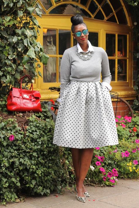 Style Archetypes, Ingenue Style, Polka Skirt, Office Sweater, Tall Girl Fashion, Church Attire, Casual Glam, Giovanna Battaglia, Fashionably Late