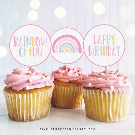 Rainbow Cupcake Toppers Pink Pastel Rainbow Favor Tags Rainbow Sticker Tag Toppers Decorations Rainbow Birthday Party Instant Download Rainbow Cupcake Toppers, Unicorn Treats, Rainbow Cupcake, Rainbow Parties, Sunshine Birthday, Rainbow Cupcakes, Graphics Layout, Rainbow Birthday Party, Camping Birthday