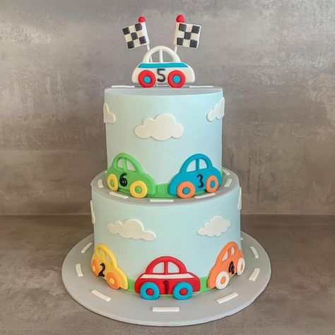 2 Tier Birthday Cake Boy, 2 Teir Birthday Cake, Car Cake Design For Boys, Car Theme Cake Boys, Car Themed Birthday Cake, Boys Birthday Cakes, Car Theme Cake, 1st Birthday Cake Designs, Car Cakes For Boys