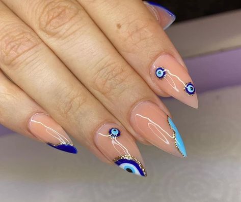 Elegant Touch Nails, Evil Eye Nails, Small Nails, Eye Nail Art, Lilac Nails, Hippie Nails, Elegant Nail Designs, Nail Art For Beginners, Beige Nails