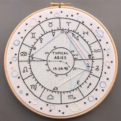 I found this on Google images a while ago and didn't save the info, if it's yours message me and I will take this down. Aries Embroidery, Aries Baby, Embroidery Stitches Beginner, Diy Embroidery Patterns, Happy Birthday To Us, Needlework Patterns, Thread Painting, Instagram Happy Birthday, Birth Chart