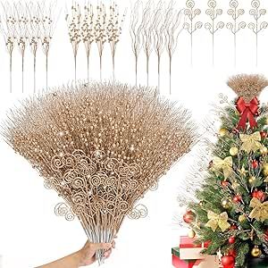 Amazon.com: Cilimnas 50pcs 4 Kinds of Christmas Tree Picks, Christmas Picks and Sprays for Decorations, Tree Topper Twigs for Xmas Tree Wreath DIY Crafts Vase Filler Home Decor (Champagne) : Home & Kitchen Christmas Tree Toppers Rustic, Tree Toppers Christmas Unique, Hobby Lobby Christmas Tree, Tree Wreath Diy, Christmas Tree Topper Rustic, Diy Crafts Vases, Christmas Tree Toppers Unique, Tree Fillers, Glitter Stick