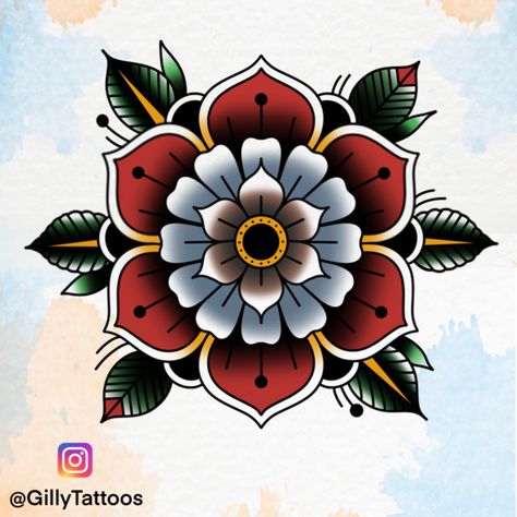 #tradtattoo #traditionaltattoo #traditional #traditionalart #independentarti #americantraditional #oldschooltattoo #mandalatattoo #traditionalmandala #colourmandala #colourtattoo #tattooconcept #tattoodrawing #tattoosketch #tattooinspiration #tattoodesign #mandalaart #mandalaartist #mandalaartwork #mandala #derbytattoo #tattooapprentice #digitalart #procreateart #procreate #ipadart Trad Mandala Tattoo, American Traditional Mandala Tattoo, Old School Mandala Tattoo, American Traditional Mandala, Traditional Mandala Flower, Mendala Tattoo, Traditional Mandala Tattoo, Traditonal Tattoo, Traditional Mandala