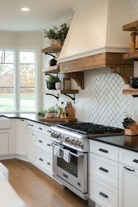 Combine white cabinets with black countertops quickly and easily using these tips and design ideas. Dark Countertop White Cabinets, White Backsplash Black Countertop, White Cabinet With Black Countertop, Farmhouse Kitchen Black Countertops, Backsplash Black Countertops, Kitchen Ideas Black Countertops, Grey Countertops White Cabinets, Black Kitchen Countertops Color Combos, Dark Countertops White Cabinets