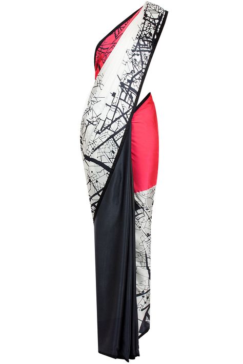 SATYA PAUL Abstract digital print sari available only at Pernia's Pop-Up Shop. Satya Paul Sarees, Saree Catalogue, Black Sarees, Ethnic Trends, Sarees Design, Farewell Sarees, Abstract Digital Print, Satya Paul, Trendy Saree