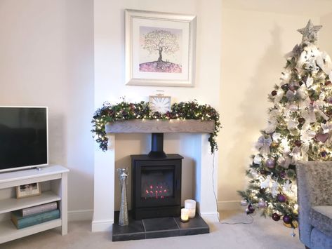 Fake Chimney Breast, False Chimney Breast, Easy Fireplace, Festive Fireplace, Fireplace Showroom, House Themes, Build A Fireplace, Christmas Garlands, Chimney Breast