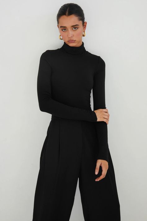 Permanent Wardrobe London Chic, Black Turtleneck Dress, Staple Tops, Slouchy Cardigan, Modal Fabric, Turtleneck Long Sleeve, Split Dress, Sleeveless Bodysuit, Turtle Neck Dress