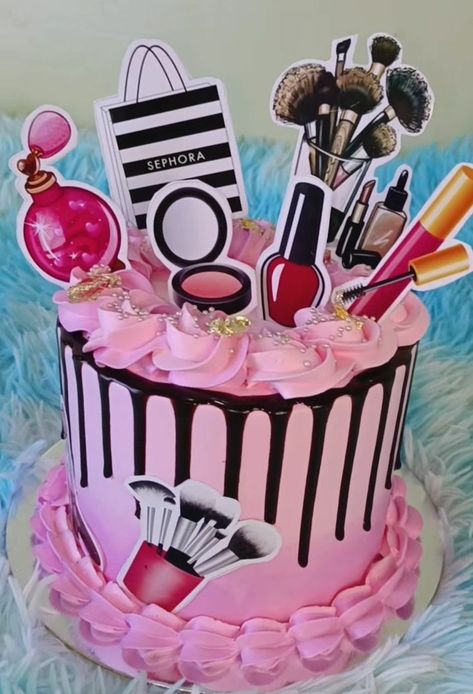 Cakes For Makeup Artist, Makeup Birthday Cake Kids, Cake For Makeup Artist Birthday, Makeup Cake For Kids, Makeup Cakes Birthday, Cosmetic Cake Ideas, Makeup Cake Ideas Birthdays, Make Up Cakes Birthdays Girly, Makeup Cake Ideas