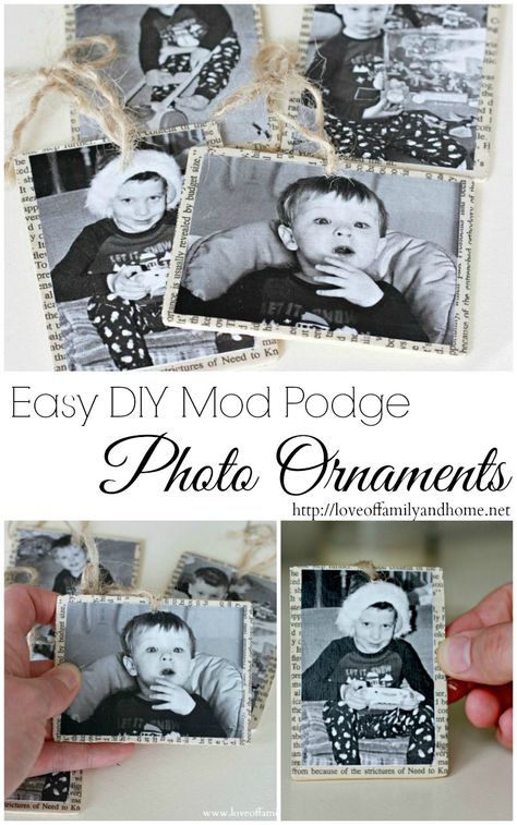 Mod Podge Photo Ornaments (Tutorial) - Love of Family & Home Diy Modge Podge, Picture Projects, Teacher Crafts, Photo Crafts, Love Of Family, Winter Projects, Picture Ornaments, Photo Christmas Ornaments, Homemade Ornaments