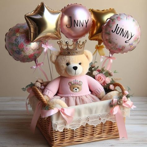 Baby Shower Oso, Creative Gift Baskets, Birthday Hampers, Teddy Bear Gifts, Baby Balloon, Diy Gift Set, Creative Diy Gifts, Balloon Gift, Valentines Flowers