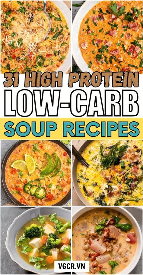 High protein low carb keto soup recipes for winter. These high protein low carb soup recipes vegetarian are so good! Whole Soup Recipes, Low Carb Broth Soup Recipes, Crockpot Soup Recipes Paleo, Best Low Carb Soup Recipes, Keto Beef Barley Soup, Beef Soup Recipes Keto, Low Carb Healthy Soup, Quick Keto Soup, Low Carb Soup With Ground Beef