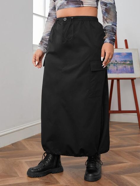 Long Black Cargo Skirt, Black Cargo Skirt, Black Cargo, Cargo Skirt, Plus Size Skirts, Men's Beauty, Long Black, Black Casual, Flap Pocket