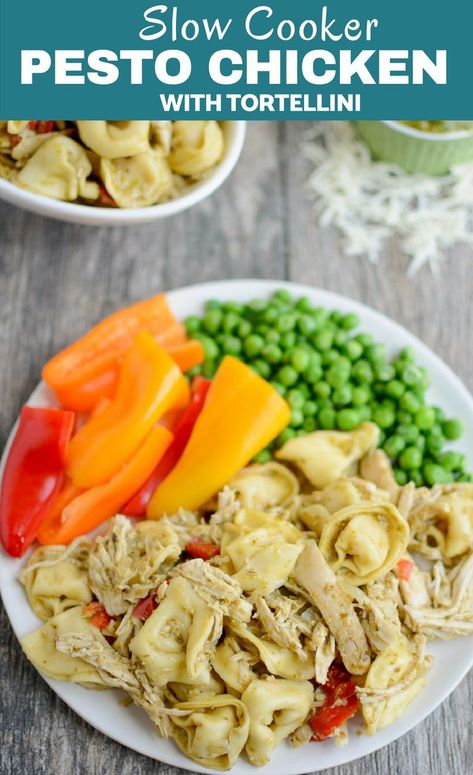 This Slow Cooker Pesto Chicken Tortellini is so easy to throw together for an easy dinner that practically cooks itself! It's freezer-friendly, kid-friendly and the perfect gift for new moms or busy families. Slow Cooker Pesto Chicken, Pesto Chicken Tortellini, Crock Pot Tortellini, Pesto Tortellini, Chicken Tortellini, Crockpot Recipe, Baby Puree Recipes, Organic Baby Food, Creative Kitchen