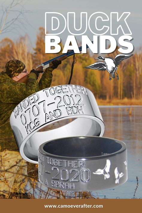 Duck Band Wedding Ring Men, Duck Hunter Wedding Ideas, Duck Hunter Wedding, Duck Hunting Wedding Ideas, Duck Hunting Wedding, Duck Band Wedding Ring, Hunting Wedding Rings, Country Wedding Rings, Forest Wedding Venue