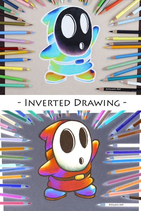 Inverted Colors Art, Negative Art Drawing, Invert Colors Pictures, Inverted Drawing, Inverted Art, Inverted Colors, Cute Art Drawings, Cute Art Projects, Color Art Lessons