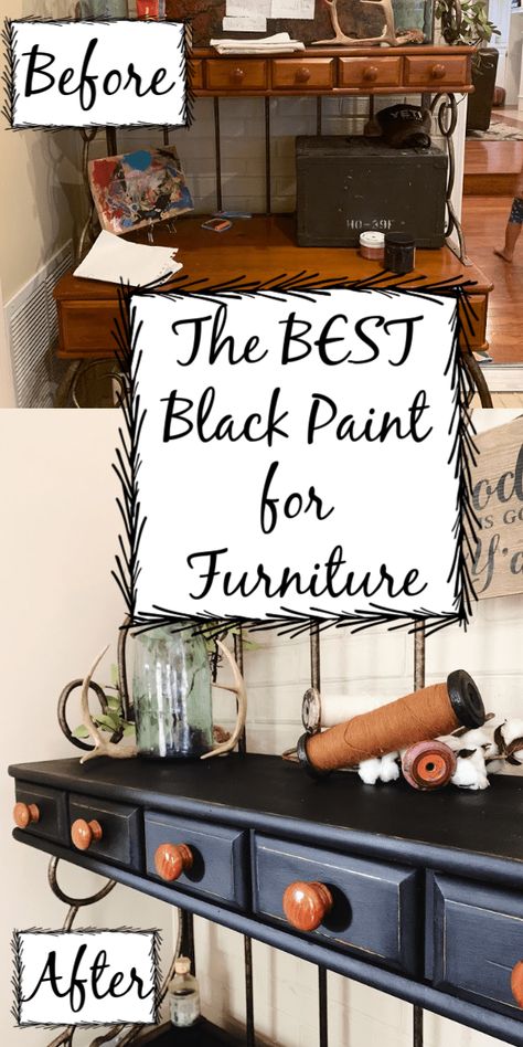 Best Black Paint For Furniture, Black Paint For Furniture, Cheap Furniture Makeover, Paint For Furniture, Black Painted Furniture, Diy Furniture Makeover Ideas, Diy Furniture Renovation, Furniture Rehab, Furniture Repair