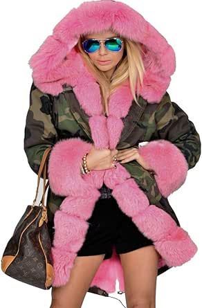 Womens Hooded Coat, Jewellery Drawer, Faux Fur Lined Coat, Fur Lined Coat, Hooded Winter Coat, Camo And Pink, Winter Outwear, Coats Women, Pink Fur