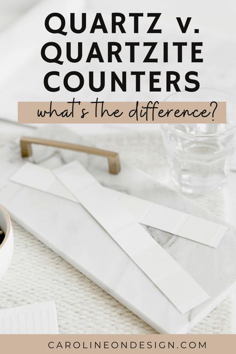 Quartz vs Quartzite Counters: What’s the Difference? - Caroline on Design Quartz Vs Granite Countertops, Quartz That Looks Like Marble, Best Countertop Material, Quartzite Countertops Kitchen, Quartzite Kitchen Countertops, Quartz Vs Granite, Quartzite Counters, Best Kitchen Countertops, Types Of Countertops