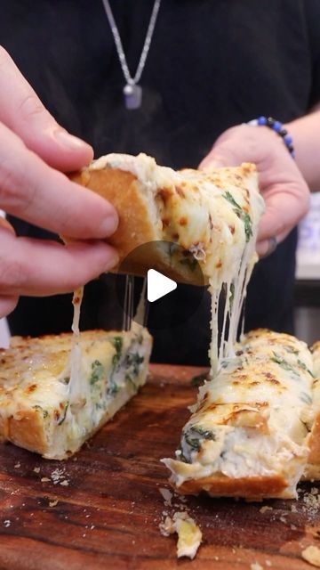 147K views · 15K likes | Landon Bridges on Instagram: "Spinach Artichoke Garlic Bread 
🎥 @officialjrod 

Ingredients 
Sourdough Bread
Butter
Garlic
Italian Parsley 
Spinach
Artichoke Hearts
Cream Cheese
Sour Cream 
Mayo
Parmesan 
Mozzarella 
Cayenne 
Salt 
Pepper
Olive Oil
And Wine of course

#garlicbread #spinachartichokedip #bread" Artichoke Garlic Bread, Italian Parsley, Spinach Artichoke Dip, Spinach Artichoke, Artichoke Hearts, Bread Butter, Sourdough Bread, Garlic Bread, Cayenne