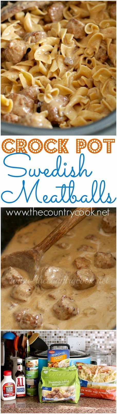 Crock Pot Swedish Meatball Recipe from The Country Cook. Similar to beef stroganoff but with meatballs! Simple to make. Frozen meatballs, egg noodles and a creamy sauce all mixed together! A HUGE family favorite!! All made in a slow cooker! Meatballs Egg Noodles, Crock Pot Swedish Meatballs, Dinner Asparagus, Swedish Meatball Recipe, Swedish Meatballs Crockpot, Recipe Asparagus, Recipe Shrimp, Crock Pot Food, Country Cook