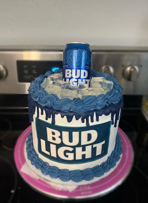 Whipped cream Bud Light cake Budlight Beer Cake, Bud Light Birthday, Bud Light Cake, Dirty 30 Cake, Liquor Cake, Cookie Dough Filling, Light Cake, 30 Cake, Bud Light Beer