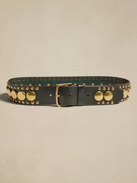 Palmar Studded Leather Belt | Banana Republic Studded Belt Outfit, Holiday Wallpapers, Trendy Belts, Accessory Inspo, Leather Waist Belt, Women's Belts, Belt Style, Studded Belt, Green Olive