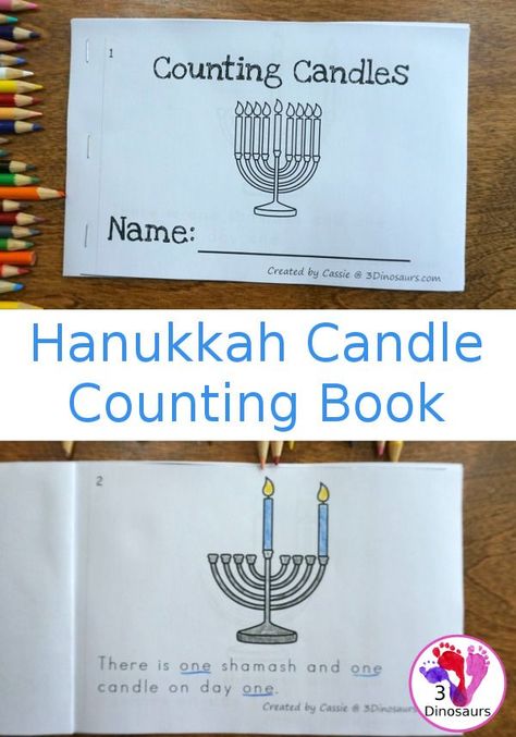 Free Hanukkah Counting Candle Book - 10 page book with counting candles for the night with a boy or girl ending - 3Dinosaurs.com #freeprintables #hanukkahforkids #counting #numbers #easyreaderbook Hanukkah Activities For Kindergarten, Hanukkah Preschool, Hanukkah Activities, Montessori Christmas, Tk Ideas, Hannukah Recipes, Candle Png, Hanukkah Activites, December Math