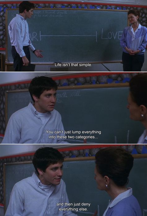 ― Donnie Darko (2001) Donnie: Life isn’t that simple. You can’t just lump everything into these two categories…and then just deny everything else. Septième Art, David Fincher, Donnie Darko, Movies Quotes, Movie Lines, Fashion Grunge, Film Quotes, Tv Quotes, Jake Gyllenhaal