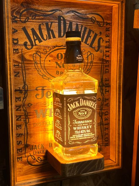 Jack Daniels Decor, Liquor Bottle Lights, Bourbon Room, Jack Daniels Bottle, Country Bedroom Decor, Jack Daniels Distillery, Pub Design, Glass Bottle Diy, Man Cave Home Bar