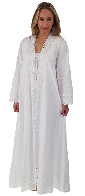 The 1 for U 100% Cotton Ladies Robe / Housecoat - Rosalind (XXXL) Housecoats For Women, Victorian Style Fashion, Victorian Nightgown, Cotton Nightwear, Cotton Dressing Gown, White Victorian, Pastel Plaid, Cotton Nightgown, Costume Patterns