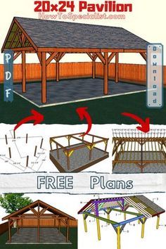 Pavilion Plans, How To Build Steps, Carport Designs, Outdoor Pavilion, Backyard Pavilion, Backyard Renovations, Large Backyard, Backyard Diy Projects, Free Plans