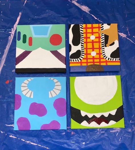 Disney Jenga Blocks, Disney Movie Paintings Easy, Painting Ideas On Canvas Toy Story, Disney Diy Painting Canvas, Pixar Paintings On Canvas, Toy Story Painting Ideas, Toy Story Canvas Painting, Cute Disney Paintings Easy, Disney Canvas Art Easy